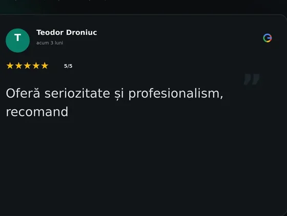 Recenzie Google de la Teodor Droniuc